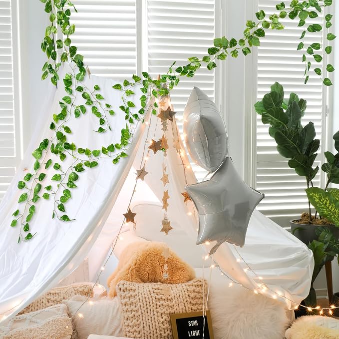 CQURE 20 Pack 140Ft Artificial Ivy Garland, Fake Vines UV Resistant Greenery Leaves Fake Plants Hanging Aesthetic Vines for Home Bedroom Party Garden Wall Room Decor - Image 7