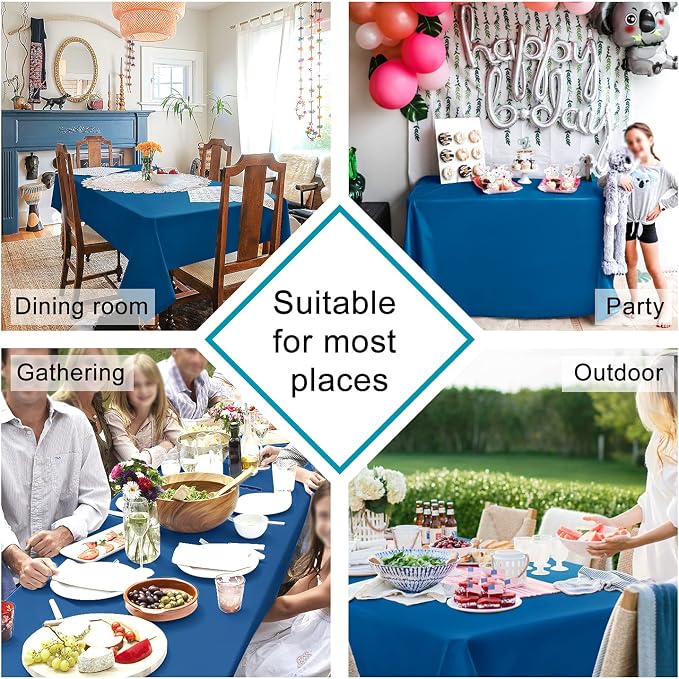 Hiasan 2 Pieces Royal Blue Tablecloth Square, 54 x 54 Inch | Waterproof, Wrinkle Resistant, Washable Polyester Fabric Table Cloth for Card Tables/Dining/Party/Kitchen/Outdoor Use - Image 2