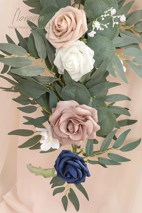 Floroom 6ft Artificial Eucalyptus Garland with Flowers Fake Greenery Faux Floral Vine Garland for Table Decor Wedding Centerpieces Bridal Shower Party Decorations, Dusty Rose & Navy - Image 6