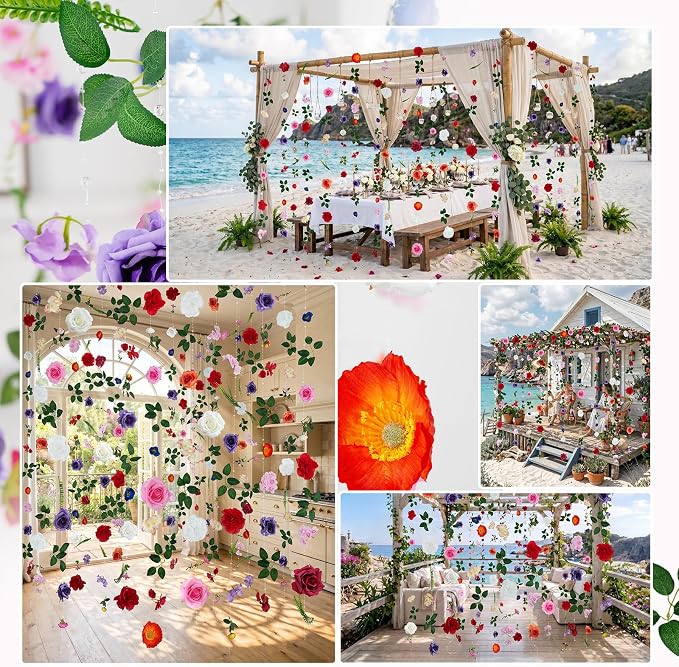 12-Pack Artificial Flower Garlands,96FT Hanging Wildflower Vines | Full&Layered Flowers,Tangle-Resistant,Versatile Décor, Reusable & Low-Maintenance,Easy to Hang,Perfect for Any Occasion - Image 2