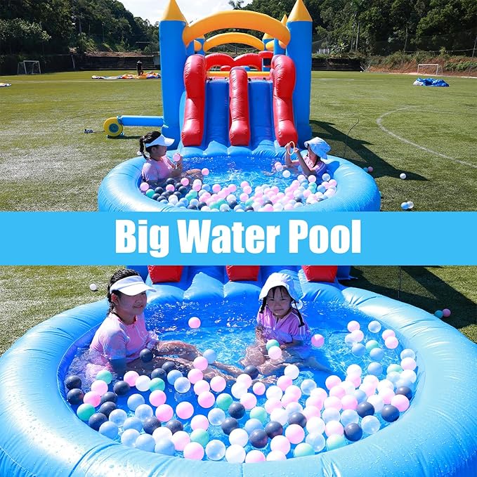 30FT Commercial Grade Bounce House for Adult, (Heavy Duty PVC) (Splash Big Water Pool) (1100W UL Blower) Inflatable Obstacle Course with Slide, Ball Pit, Large Backyard Lawn Party Game