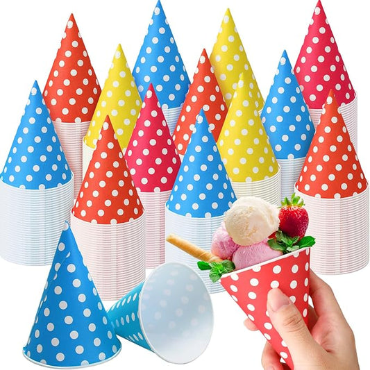 Eaasty 1500 Pcs Snow Cone Cups 4.5 oz Disposable Paper Cone Cups Colored Polka Dot Leakproof Cone Cones Snow Cone for Slush Shaved Ice Cream Sorbet Water, Party Wedding by Eaasty