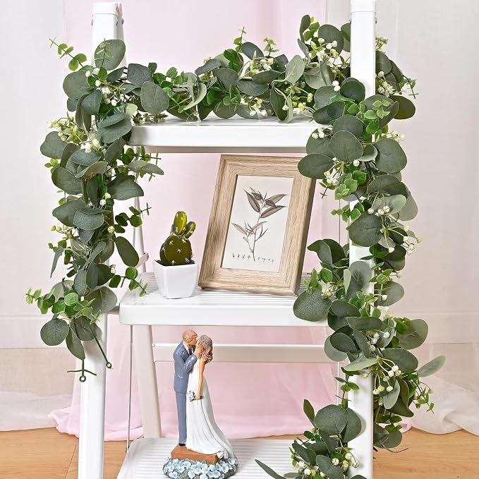 Dolicer 2 Packs 6FT Artificial Eucalyptus Garland Faux Greenery Garland | Fake Vines Hanging Silver Dollar Eucalyptus Leaves with White Seed for Wedding Backdrop Arch Table Wall Party Home Decor - Image 6