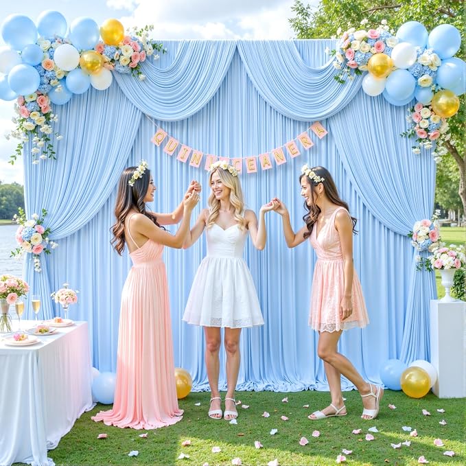 8 Panels Baby Blue Backdrop Curtain for Baby Shower Parties Light Blue Wrinkle Free 40ft x 10ft Backdrop Drapes for Birthday Photo Gender Reveal Photography Polyester Fabric Background Decoration - Image 2