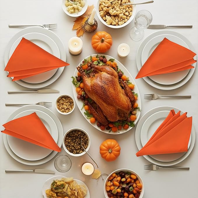 Utopia Home [12 Pack, Orange] Cloth Napkins 20x20 Inches, 100% Polyester | Hemmed Edges, Washable and Reusable Ideal for Parties, Weddings and Dinners - Image 2