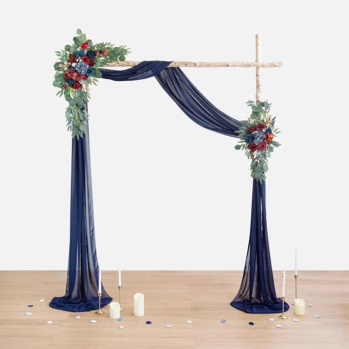ponatia Burgundy & Navy Blue Artificial Wedding Arch Floral Swags Kit | Wedding Flowers Pack of 3, with 26Ft Shiny Arch Drapery Fabric for Wedding Ceremony & Reception Backdrop Decorations - Image 5