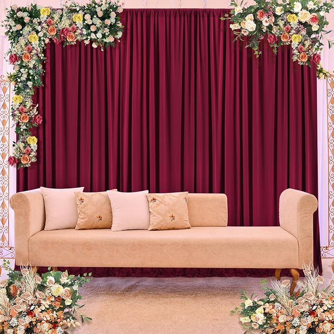 40ft×10ft Wrinkle Free Burgundy Backdrop Curtain for Parties, 8 Panels 5×10ft Soft Silky Polyester Wine Red Photo Backdrop Drapes for Wedding Birthday Christmas Photography Back Drop Cloth - Image 6