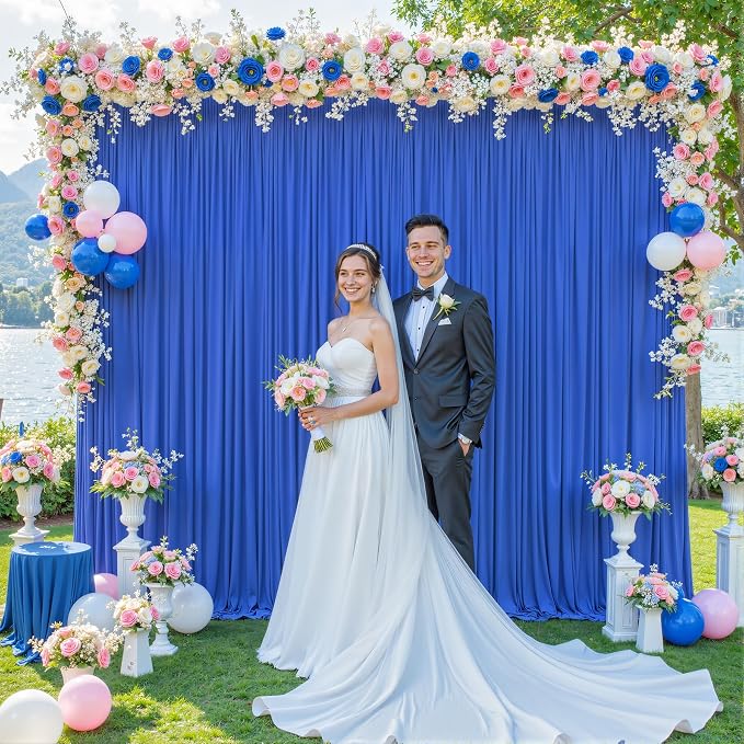 10ft x 10ft Royal Blue Backdrop Curtain for Parties Blue Wrinkle Free Backdrop Drapes Panels for Baby Shower Birthday Party Wedding Photo Photography Polyester Fabric Background Decoration by Suppromo