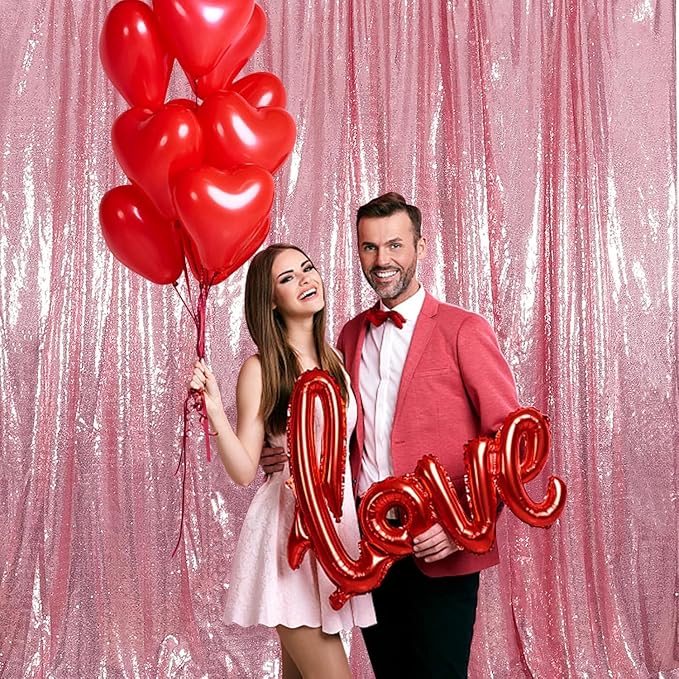 Juya Delight Pink Sequin Backdrop Curtains,Non See Through Photo Background Backdrop,Glitter Shimmer Wall Backdop for Party,8FTx8ft,Fuchsia Pink - Image 4