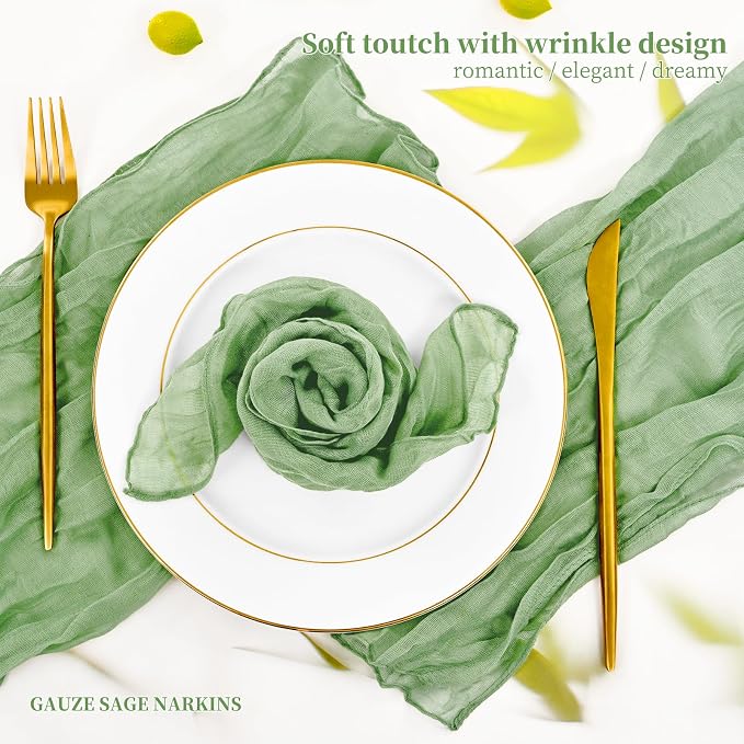 Pesonlook 42 Pcs Sage Green Cheesecloth Napkins for Wedding,20 x 20 Inch | Rustic Boho Wrinkled Napkins Bulk ,Washable Cloth Dinner Napkins for Dinner,Family Everyday Use/Parties - Image 5