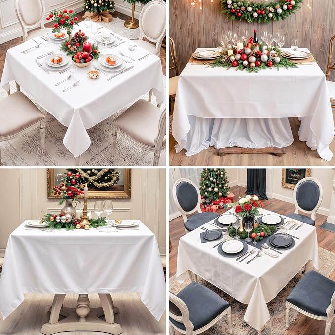 2 Pack White Square Tablecloths 52x52 Inch for Dining Tables | Washable Decorative Linen Polyester Table Cover for Banquets Buffets Parties and Weddings - Image 3