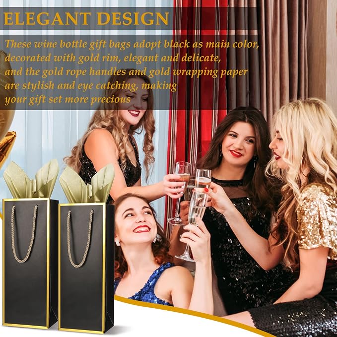 TaoBary 50 Pack Wine Gift Bags, Black Bottle Bags with Handles | Wine Bags for Bottle Bulk 4 x 5 x 13 Inch Champagne Gift Paper Sack with Handles for Appreciation Wedding Party Anniversary - Image 5