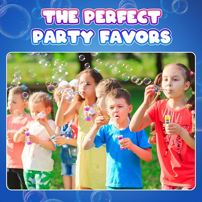 Party Bubbles for Kids - (Bulk Pack of 24) 2-oz Bubbles Bulk Solution with Bubble Wands Assorted Neon Colors for Outdoor Toys Summer Games, Birthday Party Favors, & Goodie Bags Stuffers