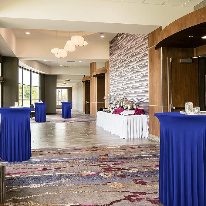 6 Packs Royal Blue Round Cocktail Table Skirt 32"x 43" | Spandex Stretch Cocktail Tablecloth with Wavy Drapes, Fitted High Top Table Covers for Wedding Bar Party Birthday - Image 4