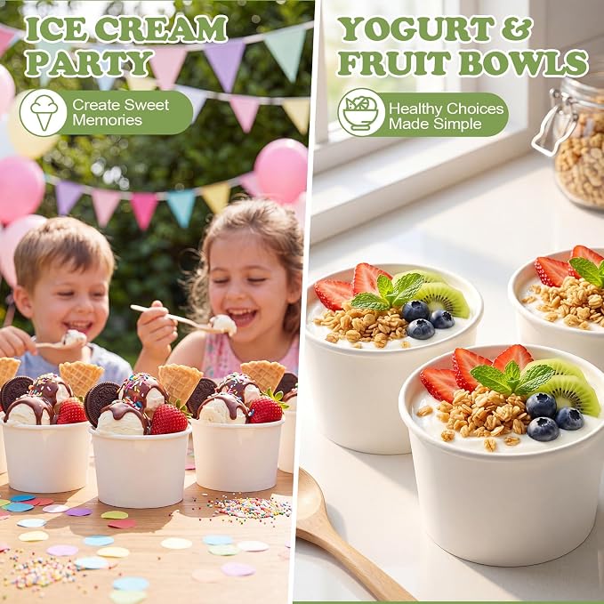 Honeydak 600 Pack 150 ml/ 5 oz Ice Cream Cups for Party Small Ice Cream Cups Disposable Treat Paper Dessert Snacks Sundae Container Wedding Birthday Party Supplies - Image 5