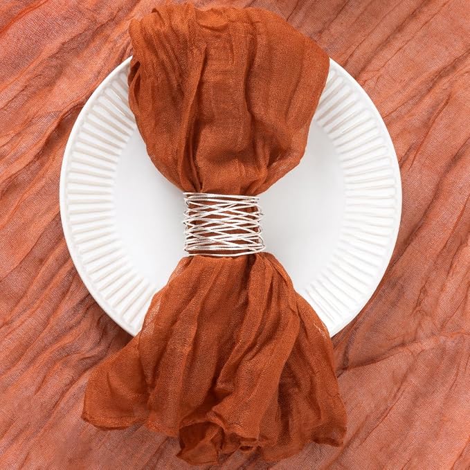 DeZerlor Fall Terracotta Cheese Cloth Napkins Set of 12 for Wedding Party | Reusable Burnt Orange Cloth Napkins Bulk, for Bridal Baby Shower Dinner Cocktail Birthday Home, 21x21 Inches - Image 2
