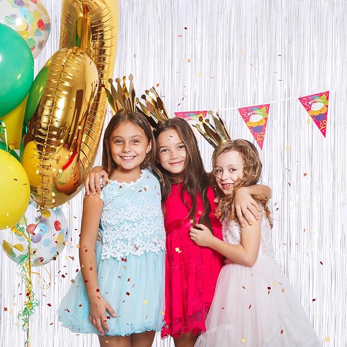 White Metallic Tinsel Foil Fringe Curtains, 2 Pack 3.3x8.3 Feet Streamer Backdrop for Birthday Wedding Christmas Easter, New Year’s Eve Decor, White Tinsel Backdrop for Valentines Day Decorations