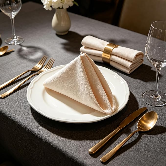 17x17 Solid Beige Cloth Napkins Set of 6 Washable Rustic Decor | Looking for neutral table decor? These washable 17x17 beige linen napkins instantly elevate daily meals and picnics. by UWWGKK