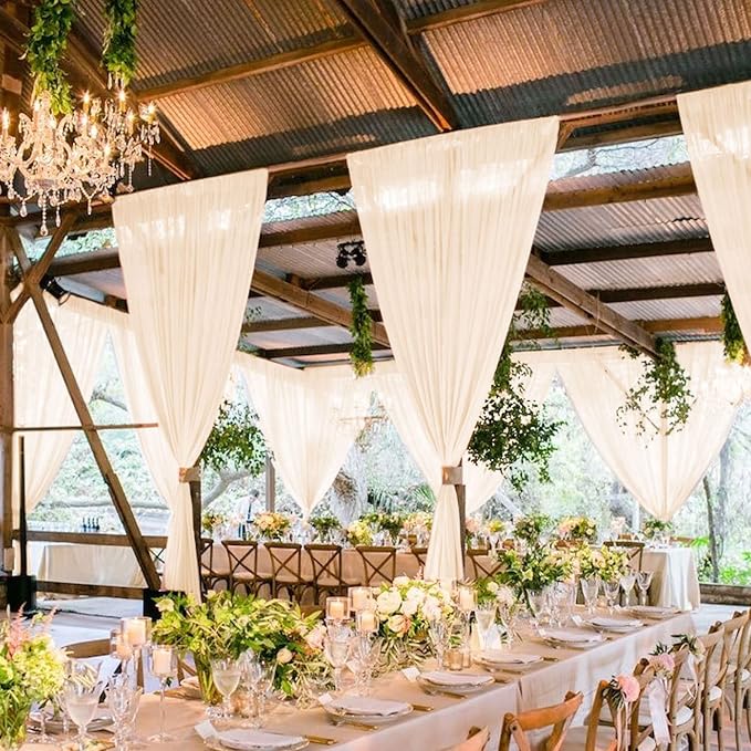 MODFUNS Champagne Ceiling Drapes for Parties 2 Panels 5FTx20FT Sheer Fabric for Draping Chiffon Curtain Ceiling Backdrop Wedding Arch Drapes Fabric Tulle Wedding Curtains Banquet Hall Tent Drapery - Image 7
