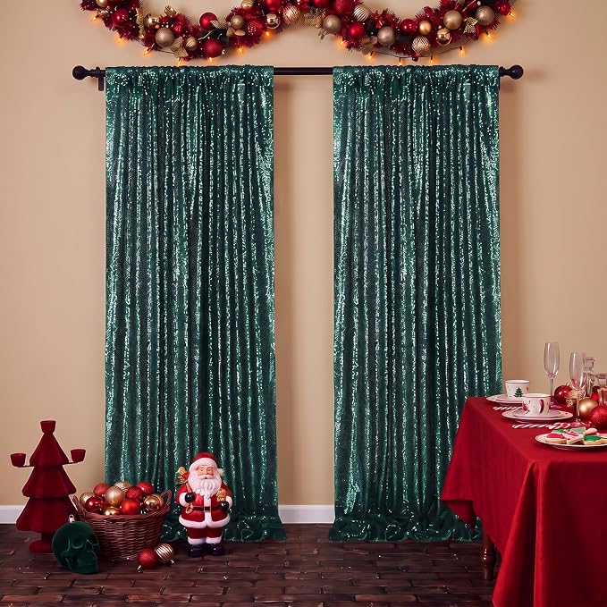 Green Sequin Backdrop Curtains,2 Panels 3FTx8FT Curtain Backdrop for Party - Image 3