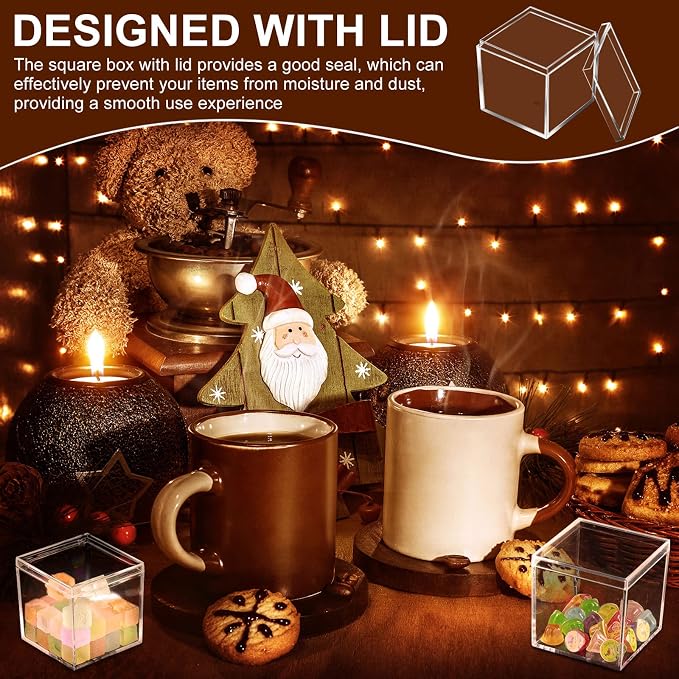 Tuanse 80 Pcs Clear Acrylic Box with Lid Square Mini Candy Containers | Mini Acrylic Display for Jewelry, Pills, Toys, Party Favors, 2.2 Inch Cube Design, Ideal for Gifts and Organizing Items - Image 7