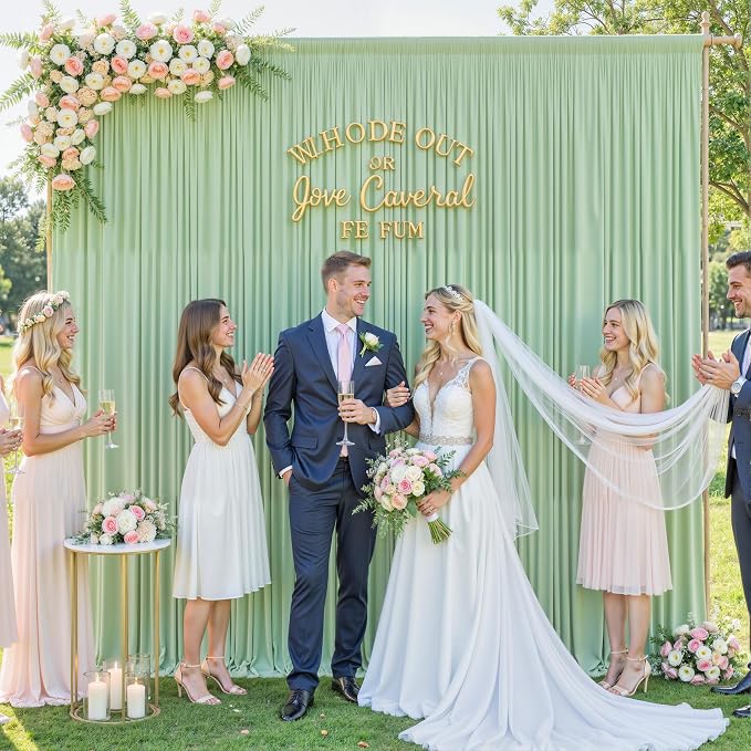 10ft x 10ft Sage Green Backdrop Curtain for Wedding Baby Shower Wrinkle Free Backdrop Drapes Panels for Parties Bridal Shower Birthday Photo Photography Polyester Fabric Background Decoration - Image 3