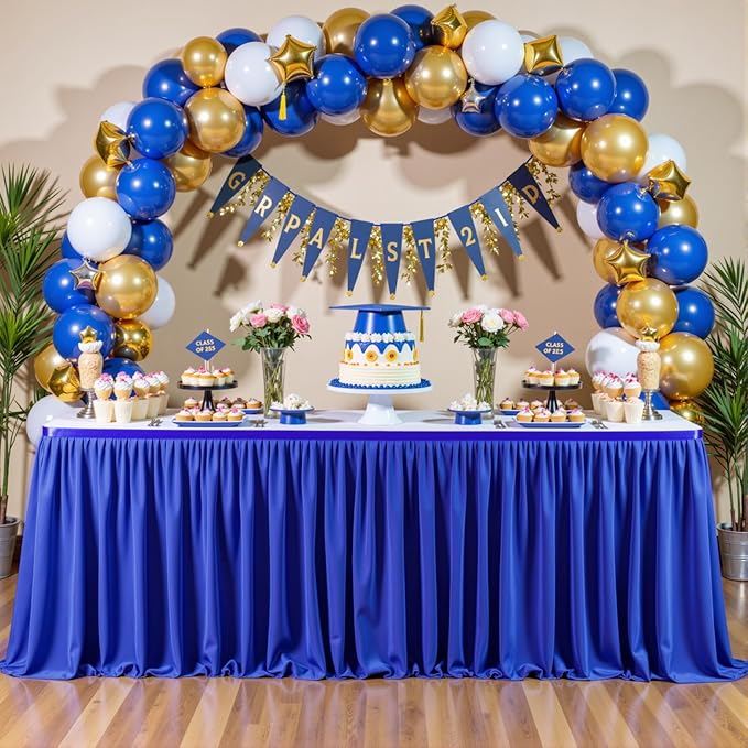 12ft Royal Blue Table Skirt Rectangle Table Polyester Pleated Desk Skirt for Teacher Desk Dorm Ruffle Table Skirt Wedding Birthday Party Baby Bridal Shower Banquet Table Decoration - Image 5