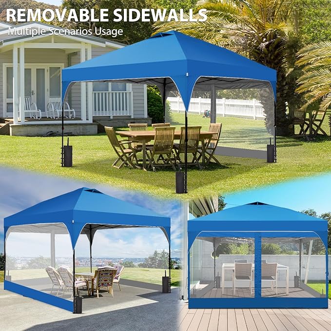 10x10 FT Pop Up Canopy with 4 Clear Sidewalls, 1-Button Push Instant Canopy Tent with Sandbags, Enclosed PVC Walls for Outdoor Activities & Events