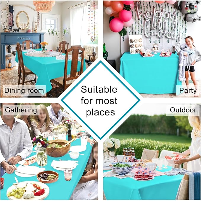 Hiasan 2 Pieces Solid Rectangle Tablecloth, Aqua, 90 x 132 Inch | Waterproof, Wrinkle Resistant, Spillproof, Washable Polyester Fabric Table Cloth for Kitchen/Dining Room/Party/Outdoor Picnic - Image 2