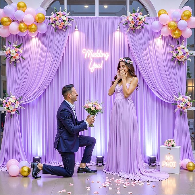 10ft x 10ft Lavender Backdrop Curtain for Parties Wedding Light Purple Wrinkle Free Backdrop Drapes Panels for Baby Shower Birthday Party Photo Photography Polyester Fabric Background Decoration - Image 2
