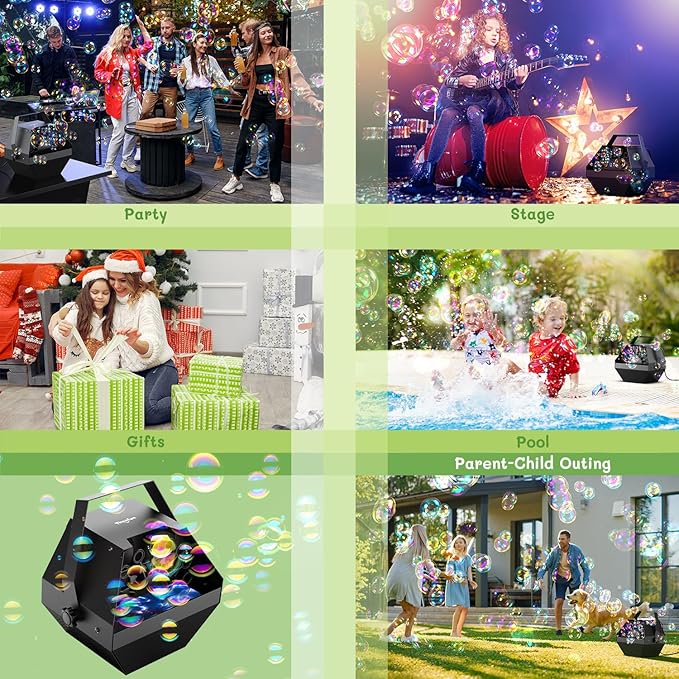 Theefun Bubble Machine: Remote Control 750ML Metal Bubble Blower Machine for 60 Min Usage Time, Plug-in Automatic Bubble Maker for Parties Wedding Birthday Indoor Outdoor, with AC Adapter