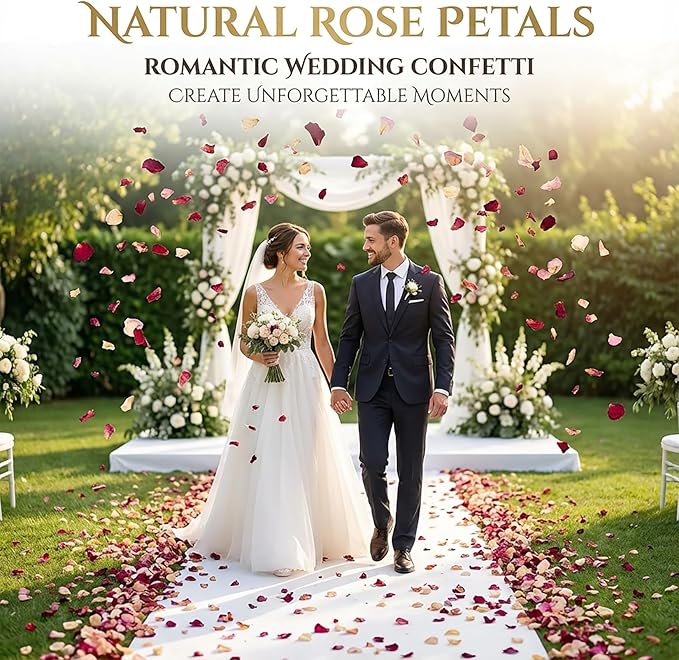 Sukh 8Packs Dried Flower Petals - Biodegradable Wedding Confetti,Natural Real Dried Flower Rose Petal Wedding Confetti for DIY Spa Bath Salts,Soap Making,Candle,Resin Jewelry Crafts,Party Decoration