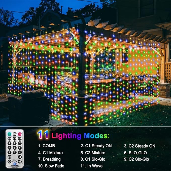 ZAIYW Dual Color Curtain Lights 20ftx10ft 600 LED Christmas Curtain Lights with Remote Plug, Connectable Lights Curtain for Bedroom Patio Wedding Xmas Decor (Cool White & Multicolor)
