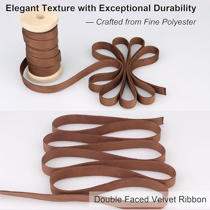 Velvet Ribbon Set - 3/8" x 20Yd, 4 Rolls Double Faced on Wooden Spool for Gift Wrapping, Christmas Decoration, Wreaths, Bows Making (Dusty Green-Brown-Khaki-Nude) Febwind
