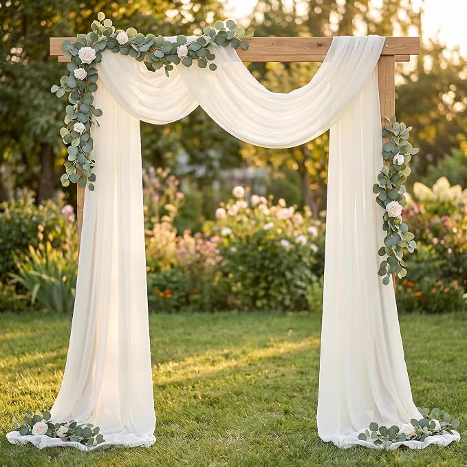 AMZLOKAE Ivory Chiffon Wedding Arch Draping 18FT 2 Panels by AMZLOKAE