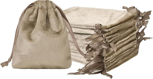 QIANF 12pcs Camel Velvet Drawstring Bags 3x4 inches Mini Velvet Cloth Gift Bags Jewelry Pouches for Storage Wedding Party Favor Christmas 3x4 by QIANF