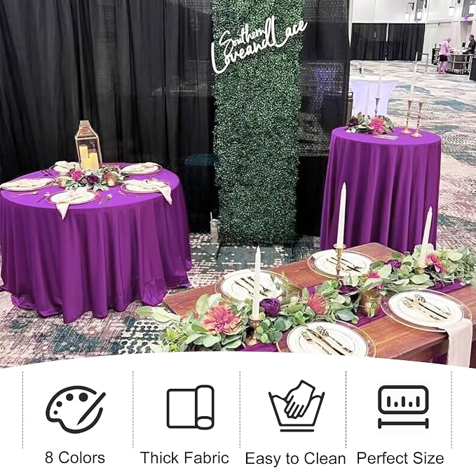 4 Pack Round Tablecloth 90 Inch Purple Polyester Washable Fabric Table Covers for Wedding Dining Table Buffet Parties Banquet Decor - Image 7