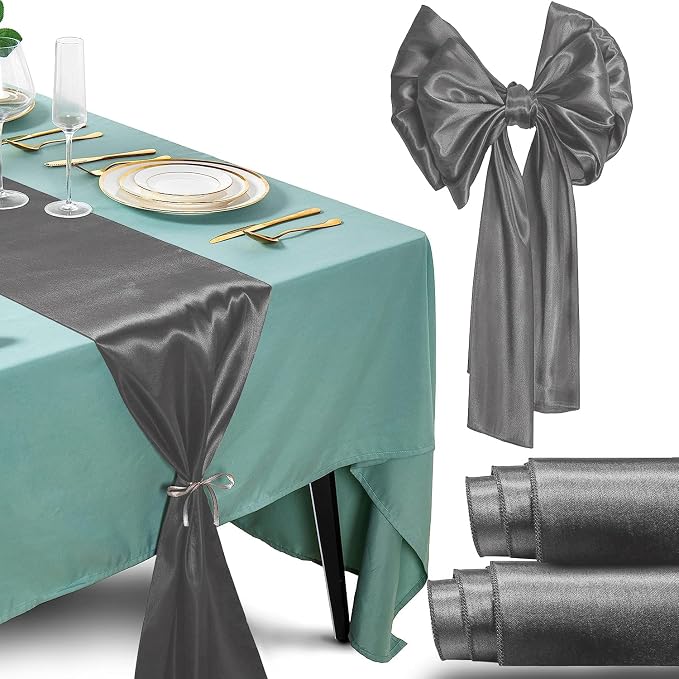 SI Pack of 10 Wedding 12 x 108 inch Satin Table Runner for Wedding, Decorations for Graduations, Engagements, Birthday Parties, Banquets, Runners fit Rectangle, Round Table - Grey by Unknown