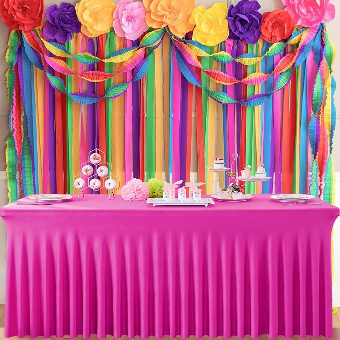 3 Pack Hot Pink Spandex Tablecloth for 8 Foot Rectangle Tables, Wrinkle Free Fitted Table Cloth Cover 8ft Fuchsia Stretchy Tablecloths Desk Skirt for Parties Weddings Birthday Banquet Baby Shower - Image 5
