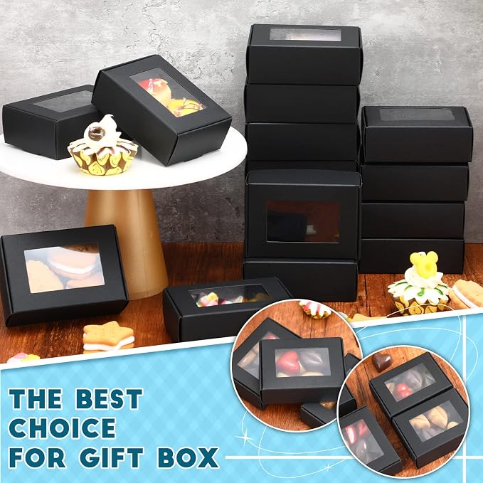 Zonon 60 Pcs Soap Boxes for Homemade Packaging, Mini Kraft Boxes with Window for Bakery Candy Soap Making Gift Packaging, 3.7x2.6x1.4 Inch (Black) - Image 4
