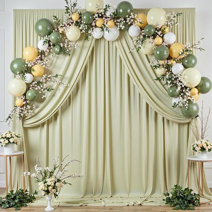 10 ft x 10 ft Wrinkle Free Light Green Backdrop Curtain for Parties, Thick Green Polyester Photo Backdrop Drapes for Baby Shower Wedding Engagement Birthday Party Backdrop Stand,5ft x 10ft 2 Panels - Image 2