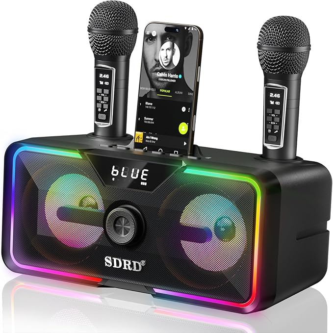 215 Bluetooth Karaoke Machine for Adult Kid with Storage and Charging Station, Powerful Karaoke System, 12H Playtime, Rechargeable Wirless Microphone, Support USB/AUX Indoor Outdoor