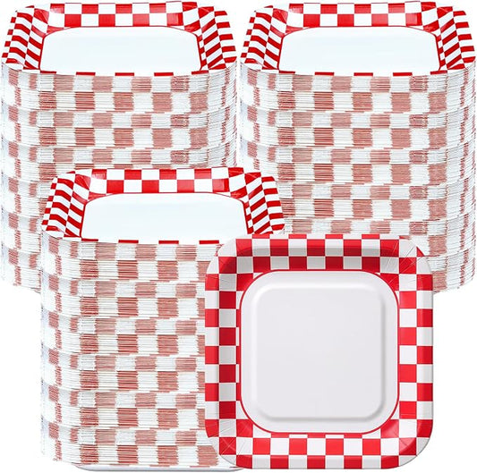 FillTouch 200 Pack 7 Inch Disposable Paper Plates for Everyday Use Soak Proof Heavy Duty Small Paper Plates for Dinner Picnic, Cut Proof Plate for Holiday Party Family Gatherings (Square Red Plaid) by FillTouch
