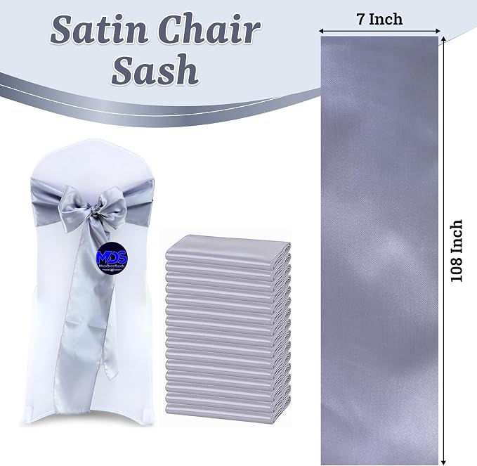 VDS Satin Chair Sashes Chair Cover Back Tie Sateen Bows Ribbon for Wedding Birthday Graduation Engagement Ceremony Event Party Banquet Venue Hotel All Dining Chair Décor (150PC)(Light Silver Grey) - Image 3