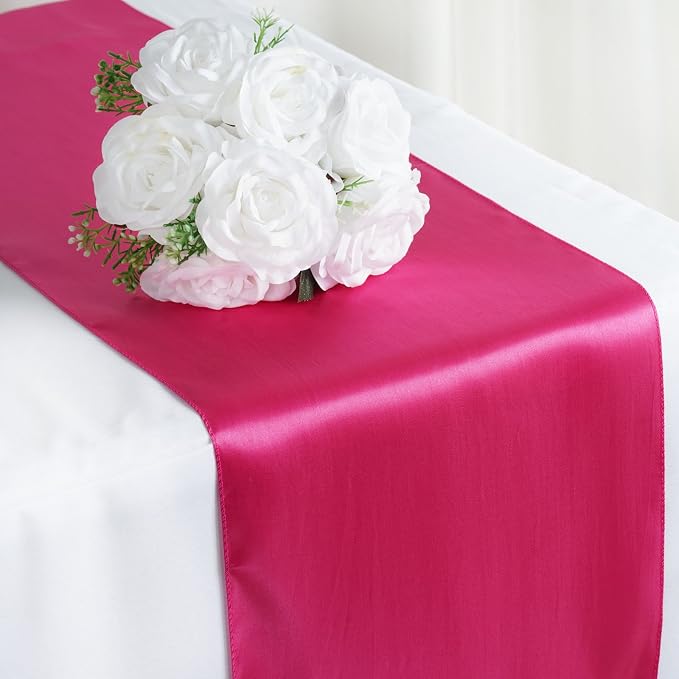Balsa Circle 5 pcs 12 x 108 inch Fuchsia Satin Table Runners Wedding Table Top Party Supplies Reception Linens Decorations - Image 2