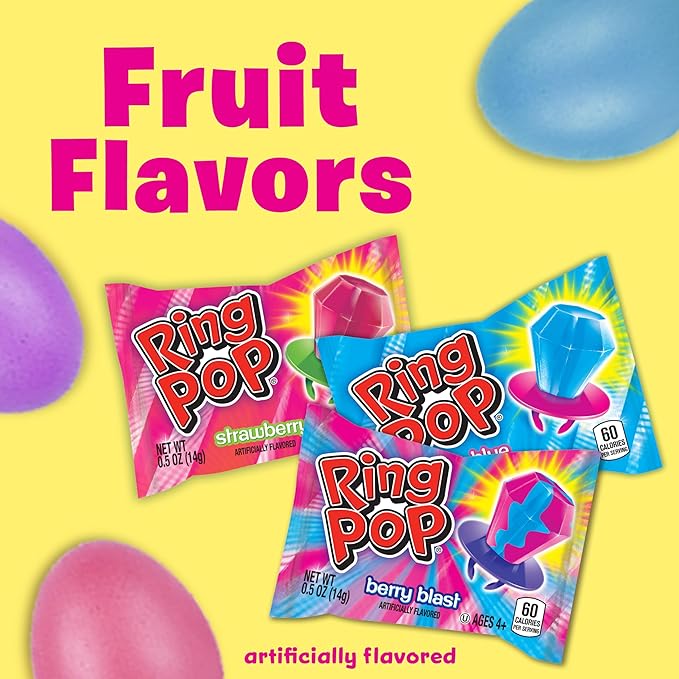 Ring Pop Candy, Easter Lollipops, 50 Ct Party Favors in Assorted Fruity Flavors - Full Size, Fun Hard Candy For Birthday Parties, Party Favors, Easter Basket Stuffers, Egg Fillers, Gifts for Kids