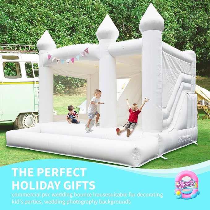13FTx13FT 100% PVC White Inflatable Bounce House Wedding, Birthday Bounce House A Large Castle Themed Kids Trampoline and an Inflatable Bounce Party(Including Blower)