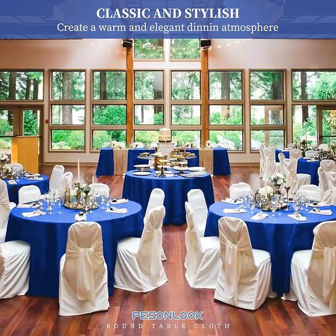 Pesonlook 12 Pack Royal Blue Round Tablecloth 90 Inch Circular Tablecloth | Reusable Washable Polyester Fabric Round Table Cover Royal Blue Tablecloth for Wedding/Party/Banquet - Image 5