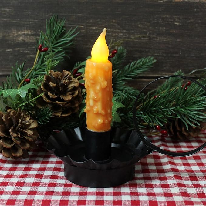CVHOMEDECO. Real Wax Hand Dipped Battery Operated LED Timer Taper Candles Rustic Primitive Flameless Lights Decor, 4-3/4 Inch, Orange, 3 PCS in a Package