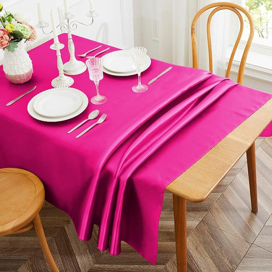 1 Pack Hot Pink Satin Tablecloth, 58 x 102 Inches Rectangle Hot Pink Table Cover, Smooth Fabric Satin Table Cloths,Luxury Silk Tablecloth for Party Wedding Dinner Restaurant